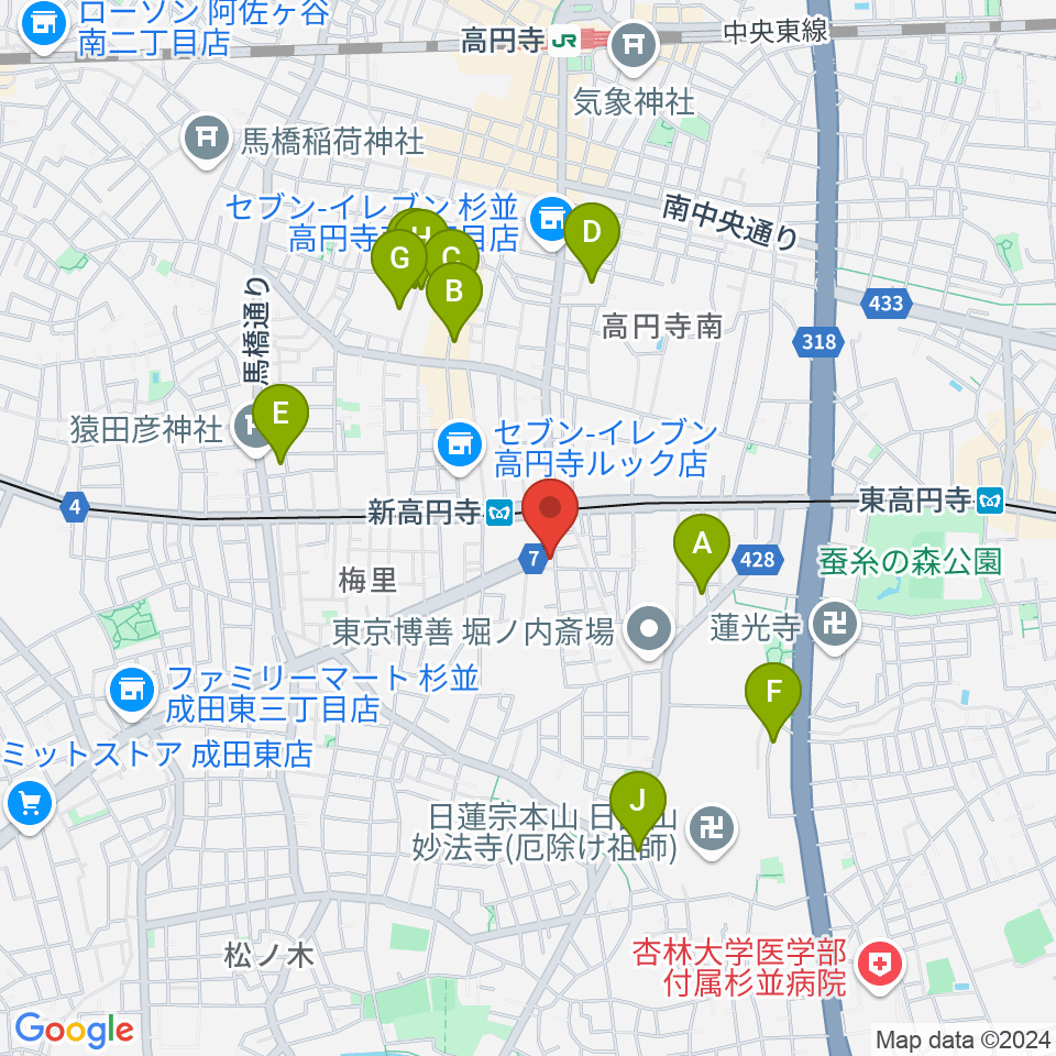 新高円寺カナデミア周辺のホテル一覧地図