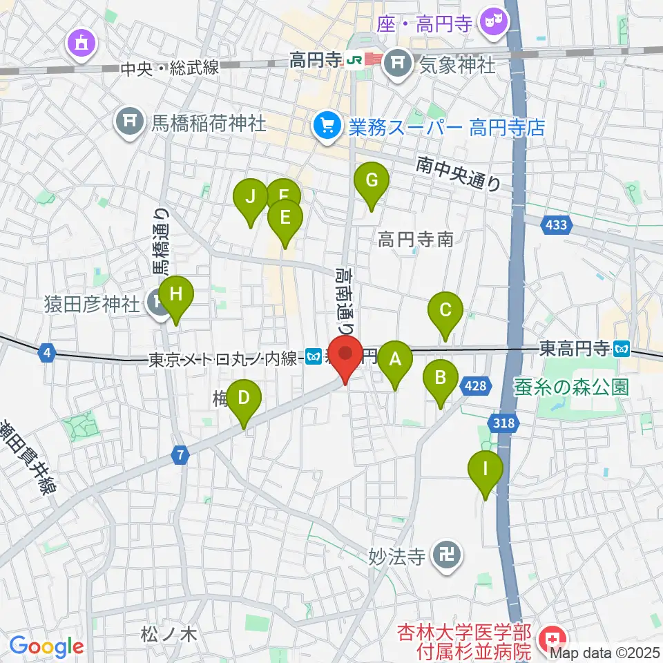 新高円寺カナデミア周辺のホテル一覧地図