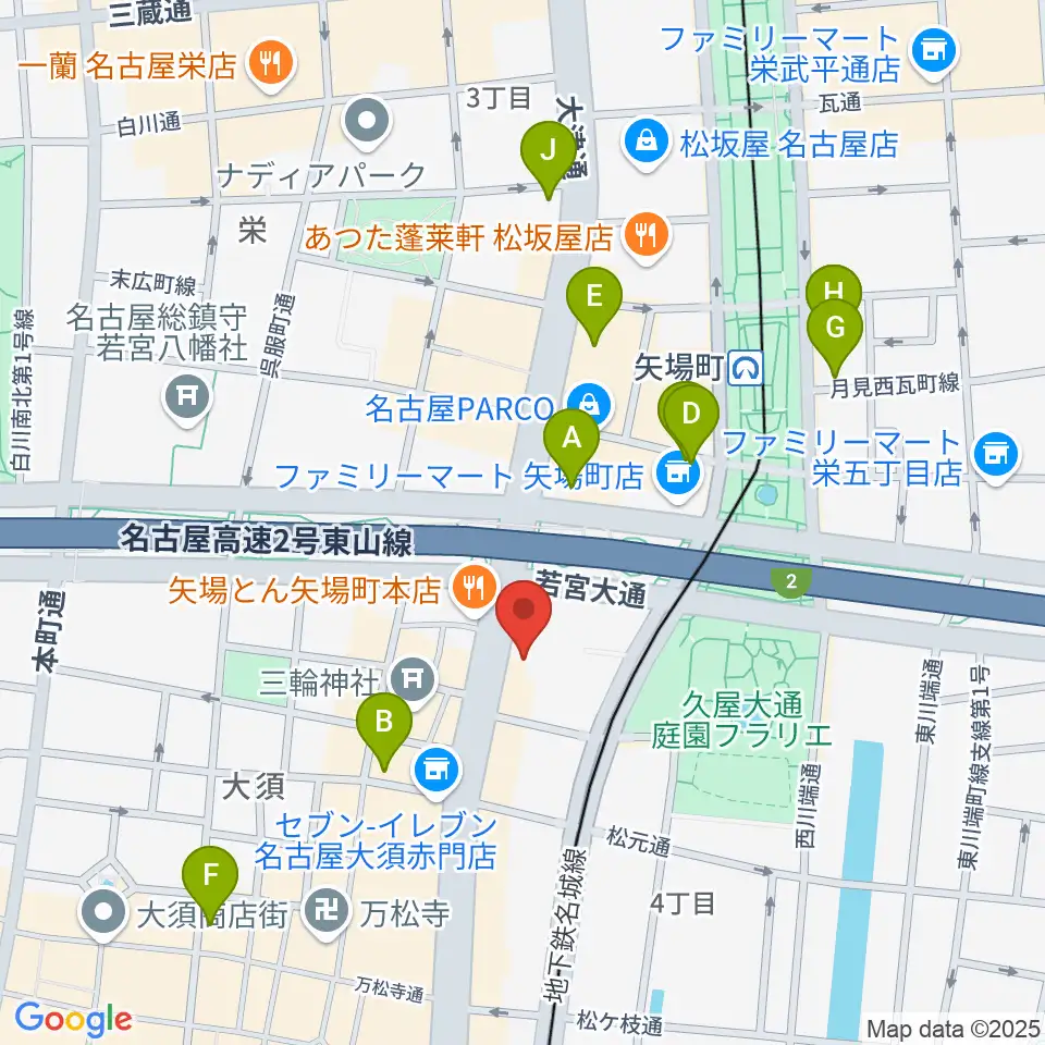 名古屋大須RAD HALL周辺のホテル一覧地図