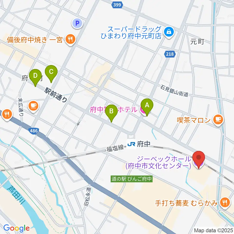 ジーベックホール周辺のホテル一覧地図