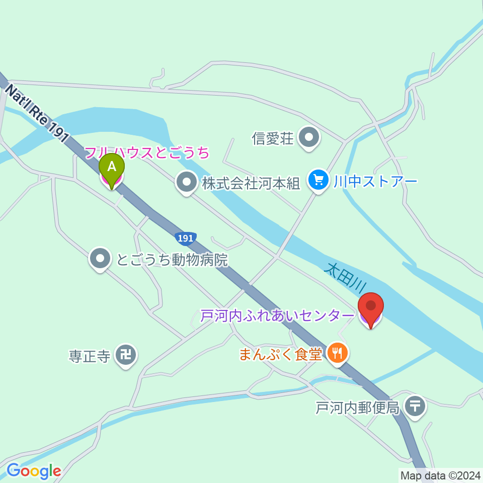 戸河内ふれあいセンター周辺のホテル一覧地図