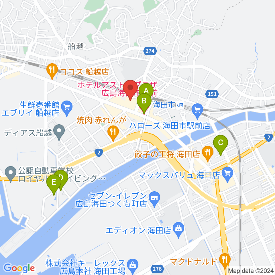 安芸区民文化センター周辺のホテル一覧地図