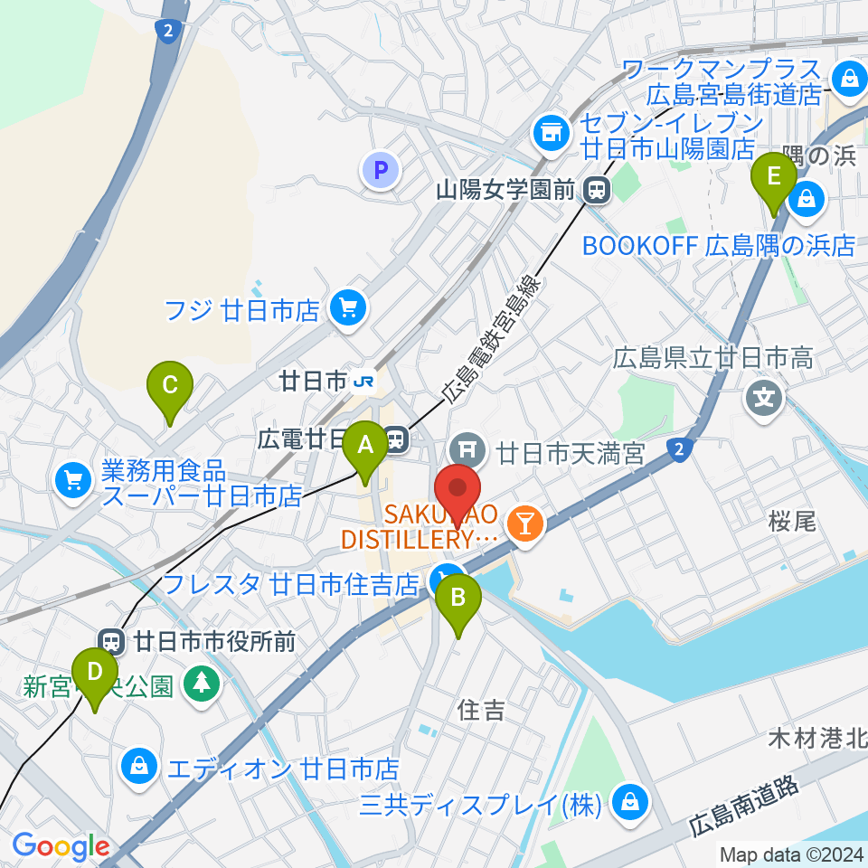 廿日市市中央市民センター周辺のホテル一覧地図