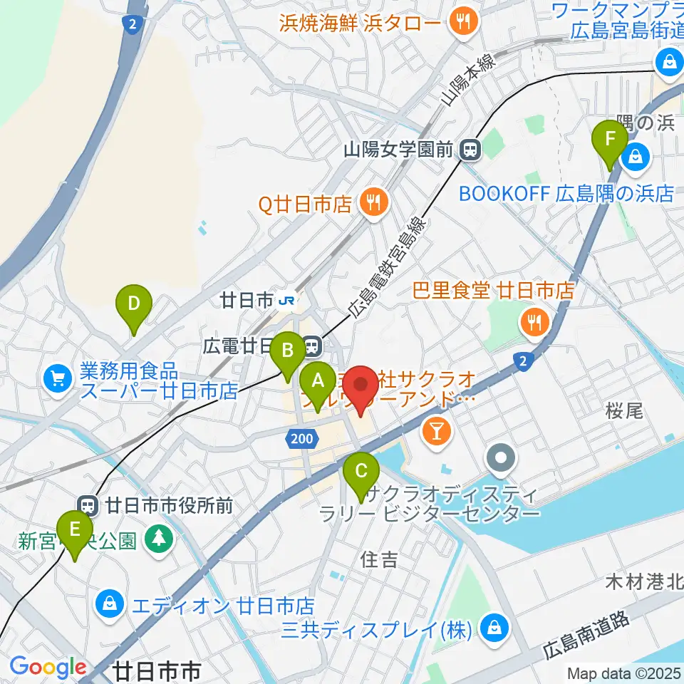 廿日市市中央市民センター周辺のホテル一覧地図
