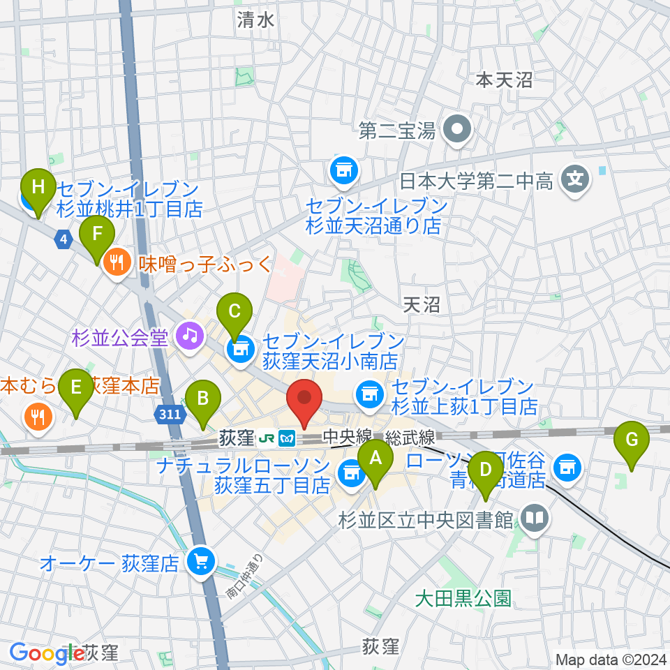 よみうりカルチャー荻窪周辺のホテル一覧地図