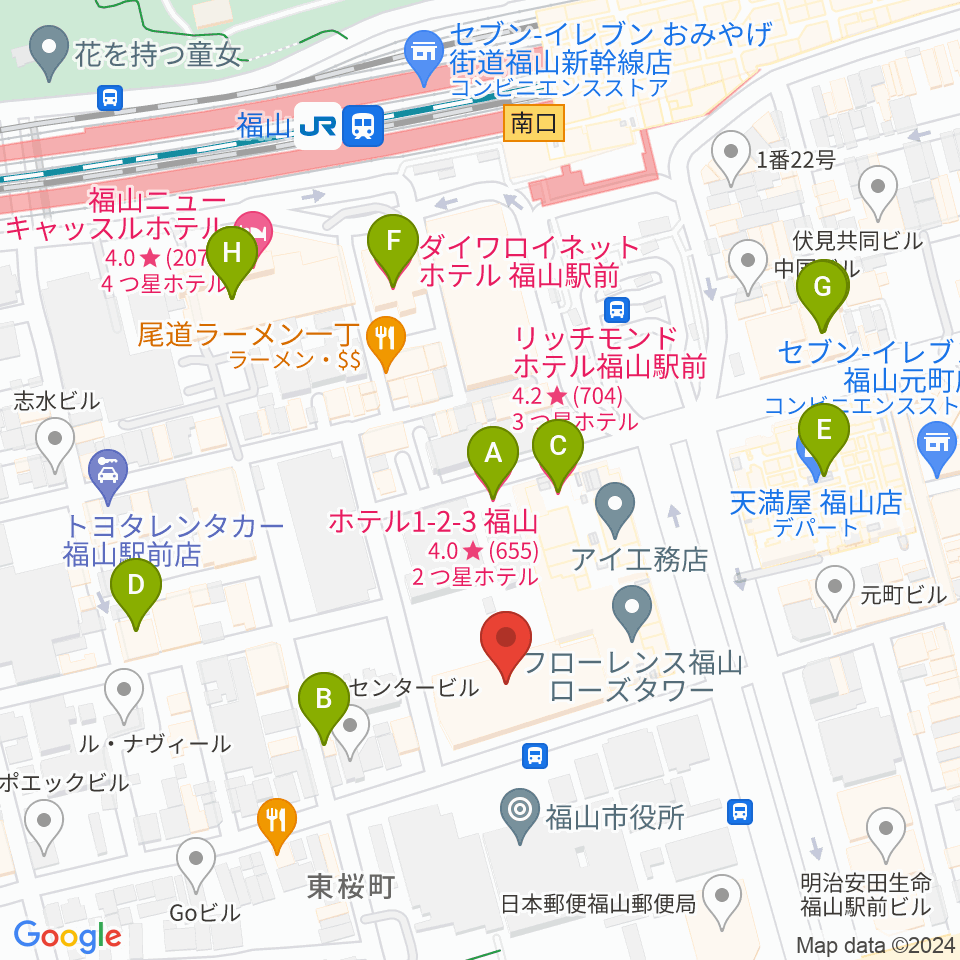 広島県民文化センターふくやま周辺のホテル一覧地図
