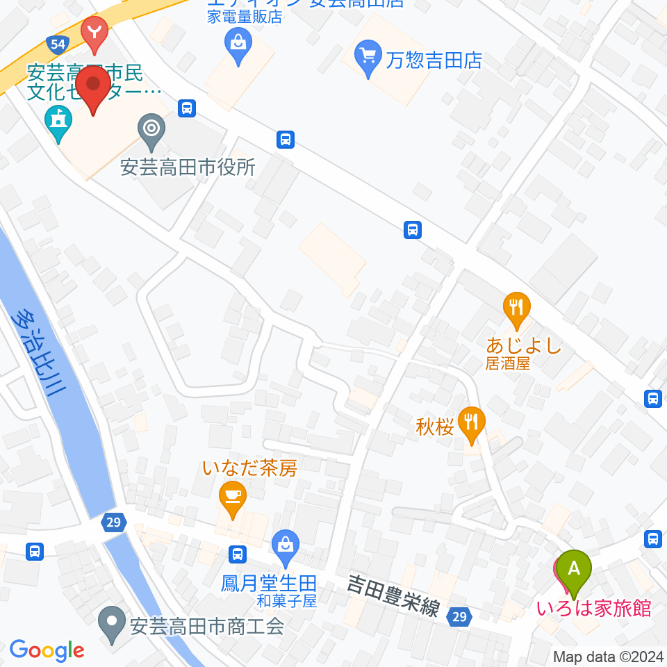 安芸高田市民文化センター クリスタルアージョ周辺のホテル一覧地図