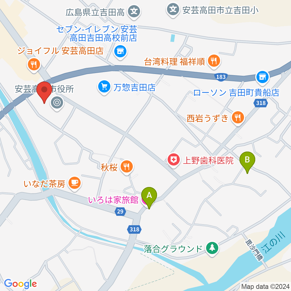 安芸高田市民文化センター クリスタルアージョ周辺のホテル一覧地図