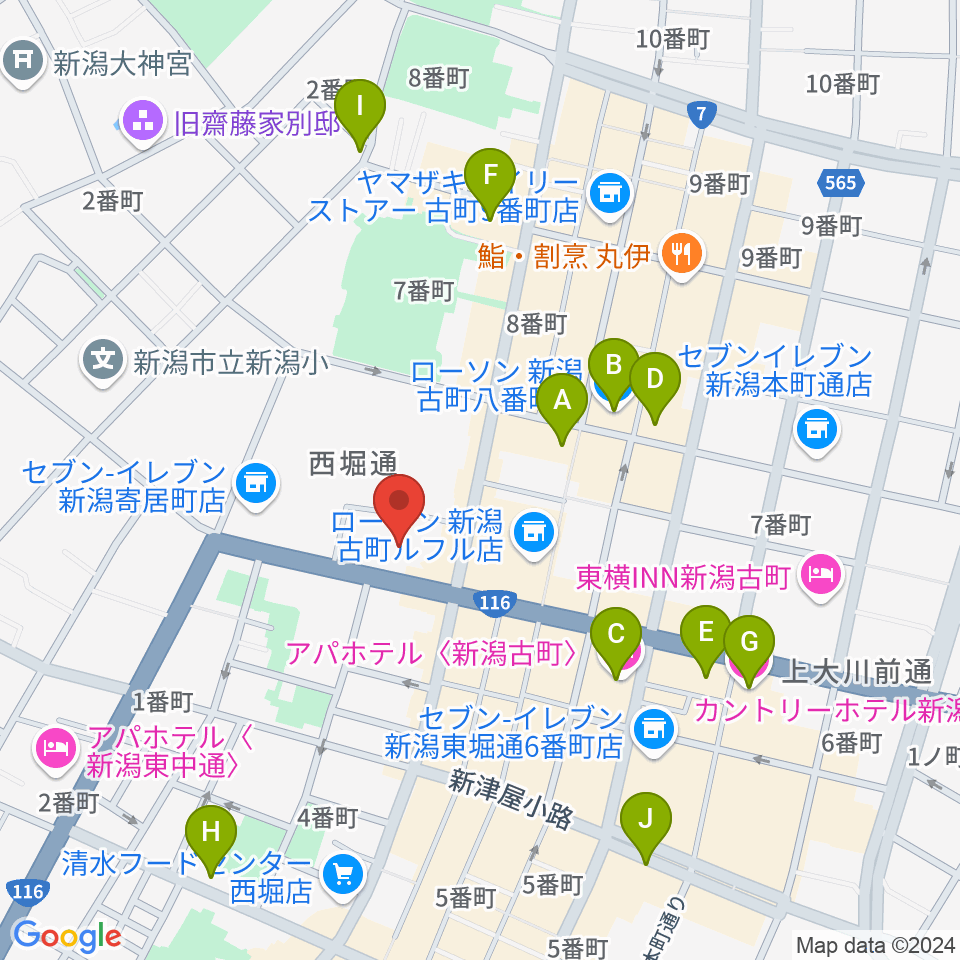 新潟市民プラザ周辺のホテル一覧地図