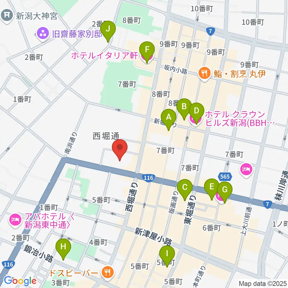 新潟市民プラザ周辺のホテル一覧地図