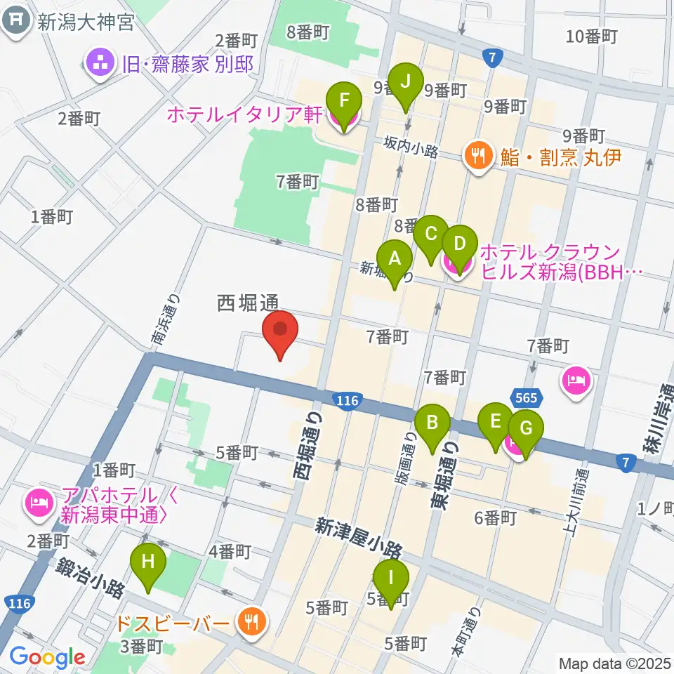 新潟市民プラザ周辺のホテル一覧地図