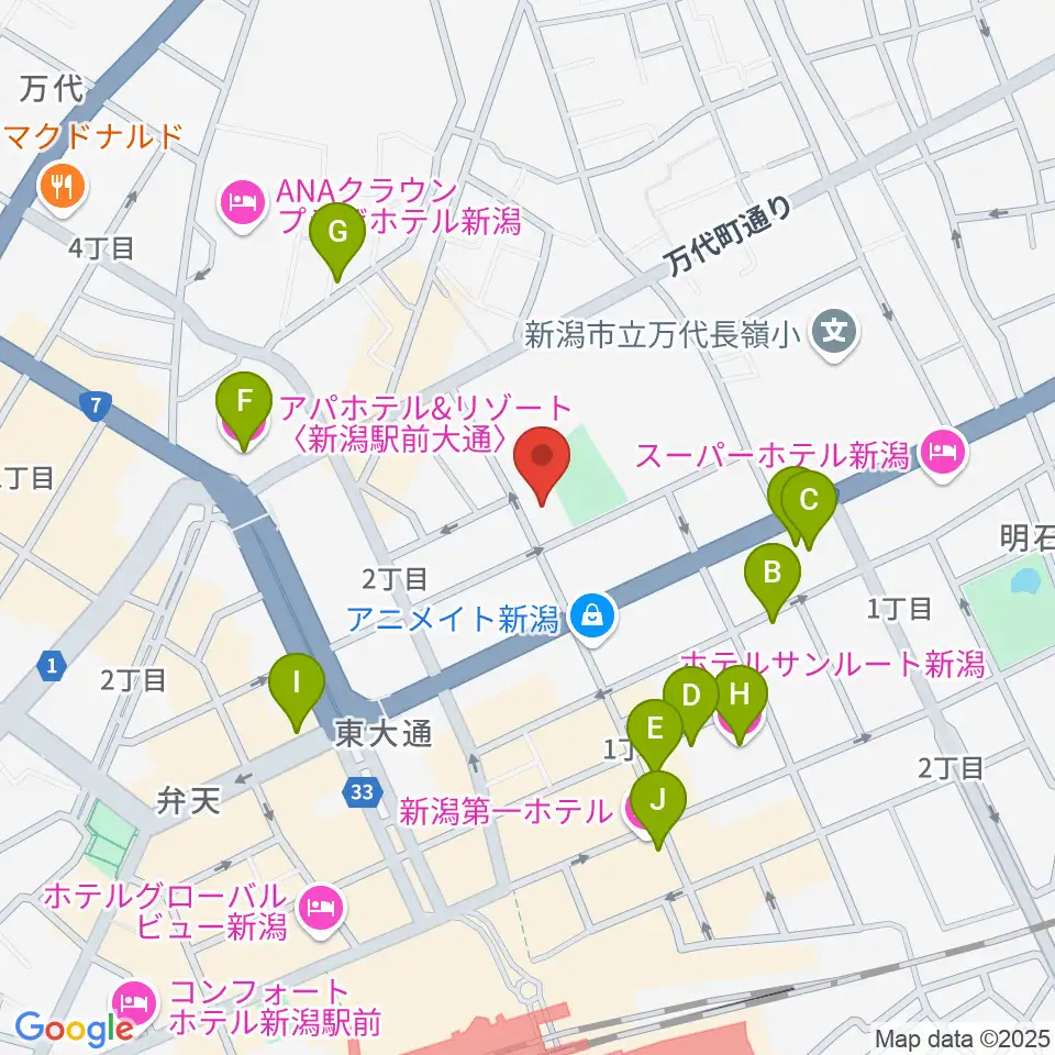 新潟市万代市民会館周辺のホテル一覧地図