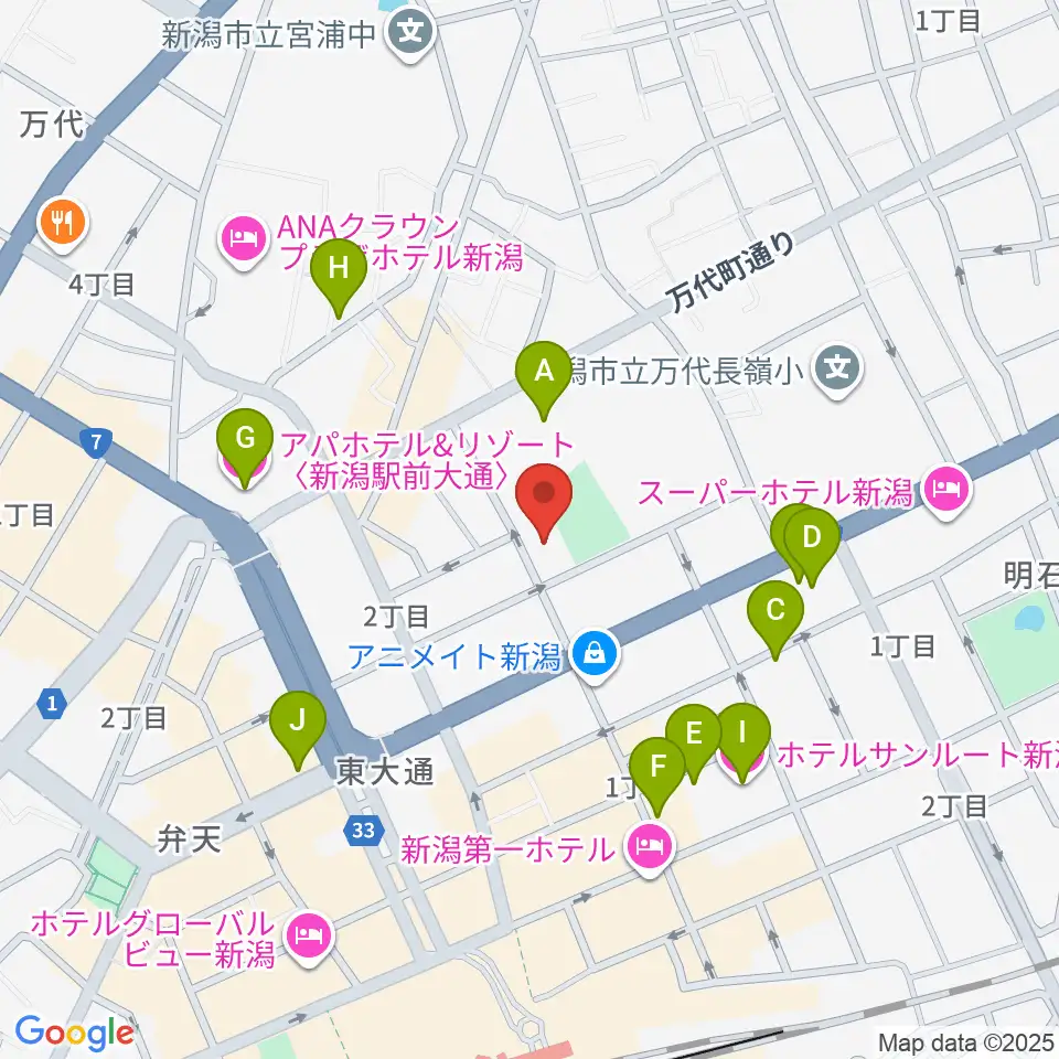 新潟市万代市民会館周辺のホテル一覧地図