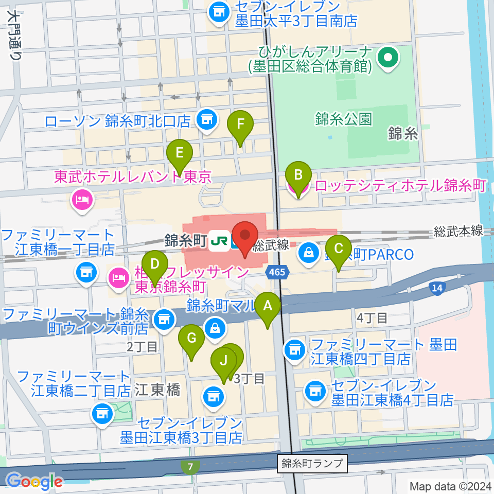 よみうりカルチャー錦糸町周辺のホテル一覧地図