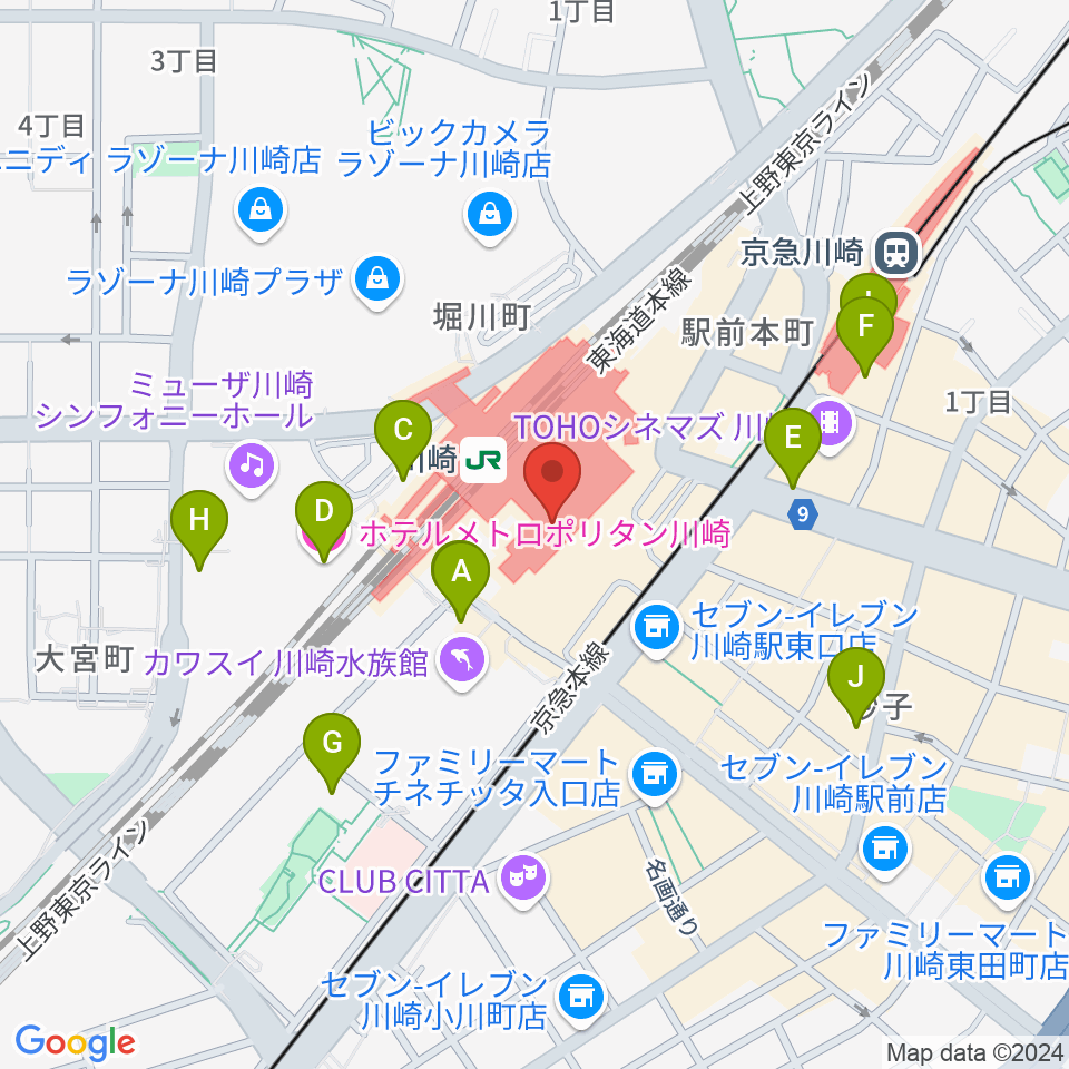 よみうりカルチャー川崎周辺のホテル一覧地図