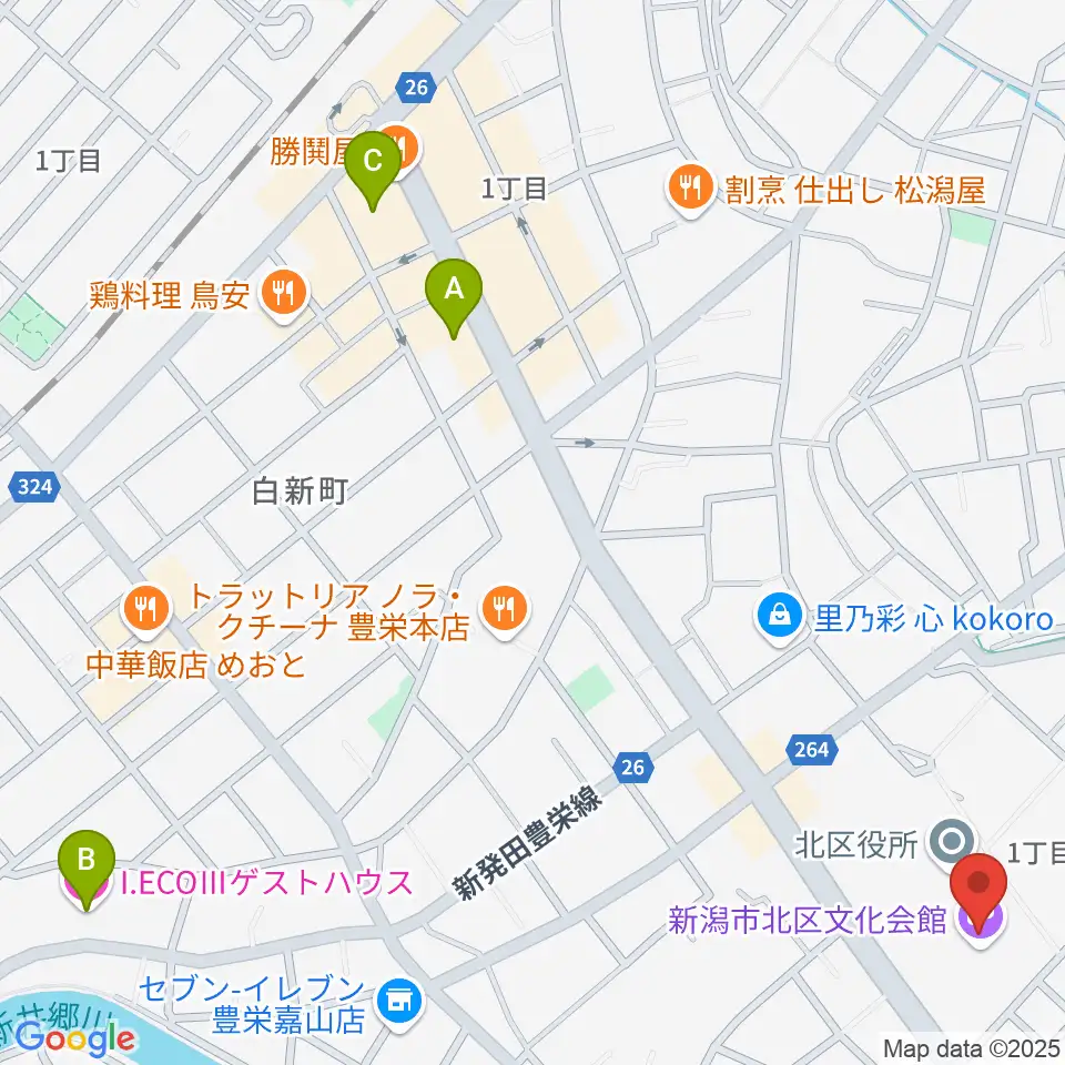 新潟市北区文化会館周辺のホテル一覧地図