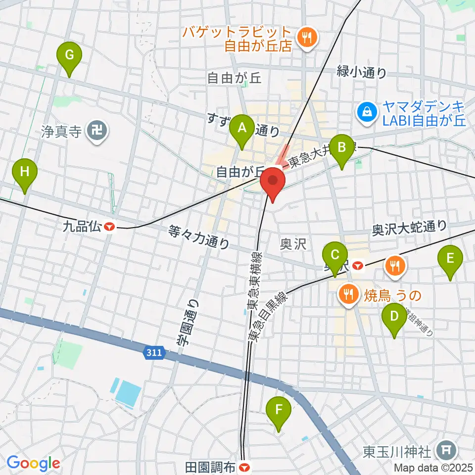 よみうりカルチャー自由が丘周辺のホテル一覧地図