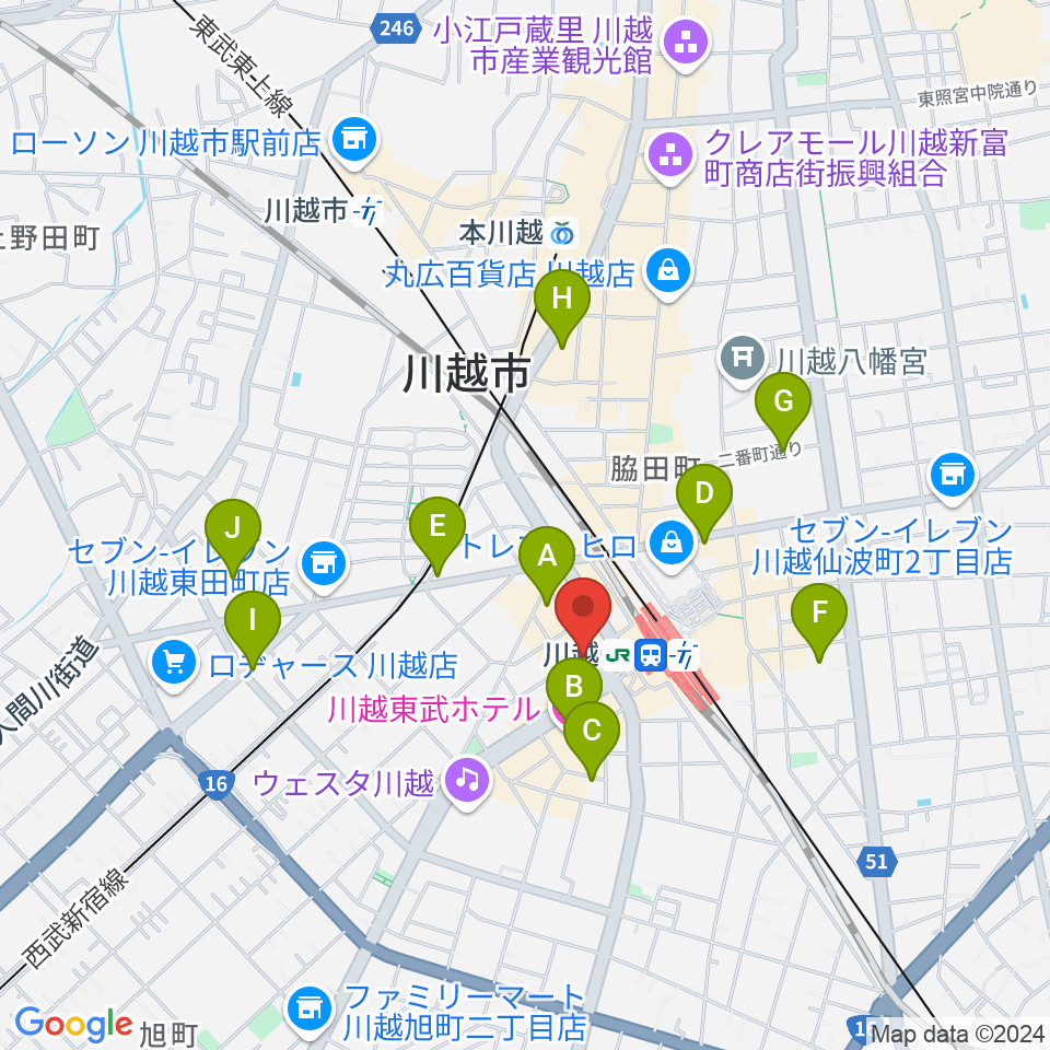 よみうりカルチャー川越周辺のホテル一覧地図