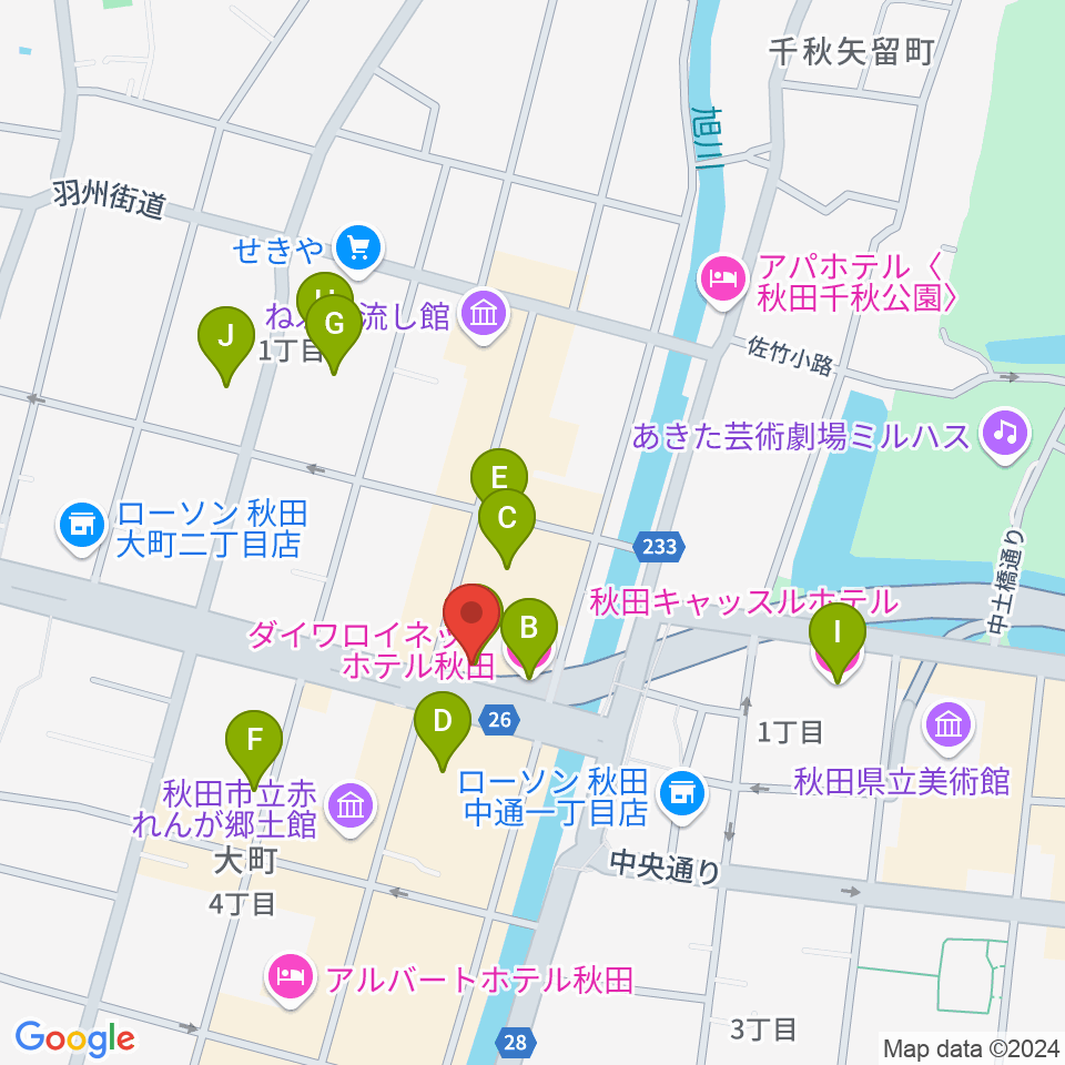 秋田クラブスウィンドル周辺のホテル一覧地図