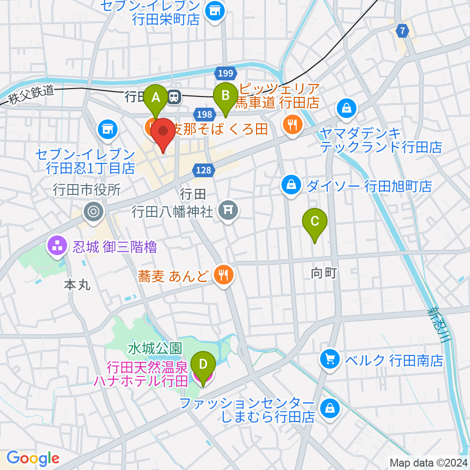 ぺぺタスギター教室 埼玉・行田教室周辺のホテル一覧地図