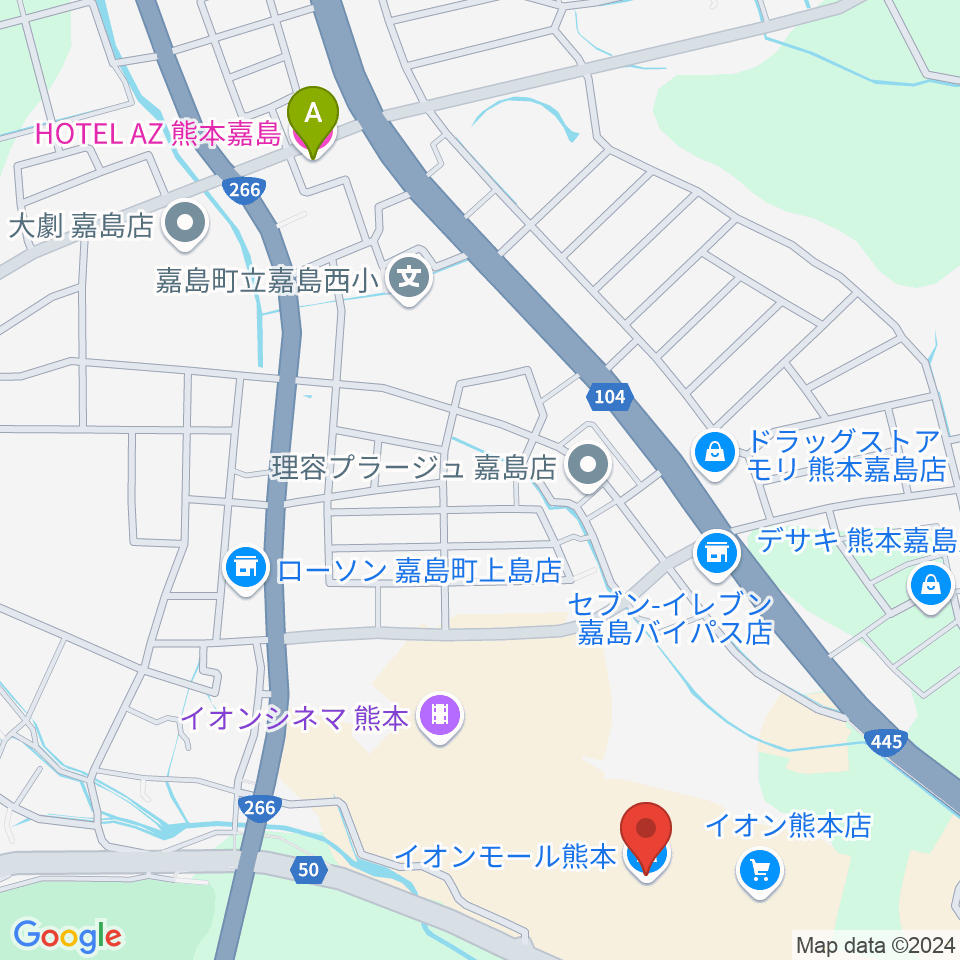 JEUGIAカルチャーセンター イオンモール熊本周辺のホテル一覧地図