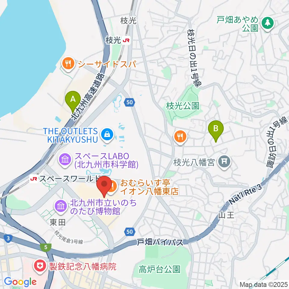 JEUGIAカルチャーセンター イオンモール八幡東周辺のホテル一覧地図