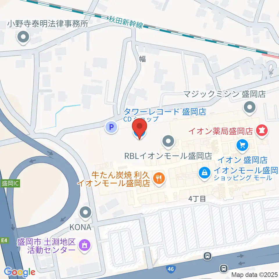 タワーレコード盛岡店周辺のホテル一覧地図