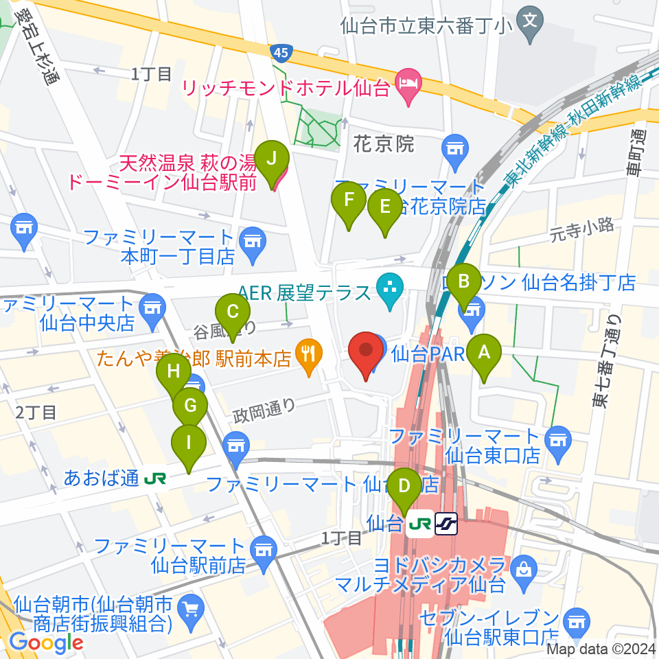 タワーレコード 仙台パルコ店周辺のホテル一覧地図