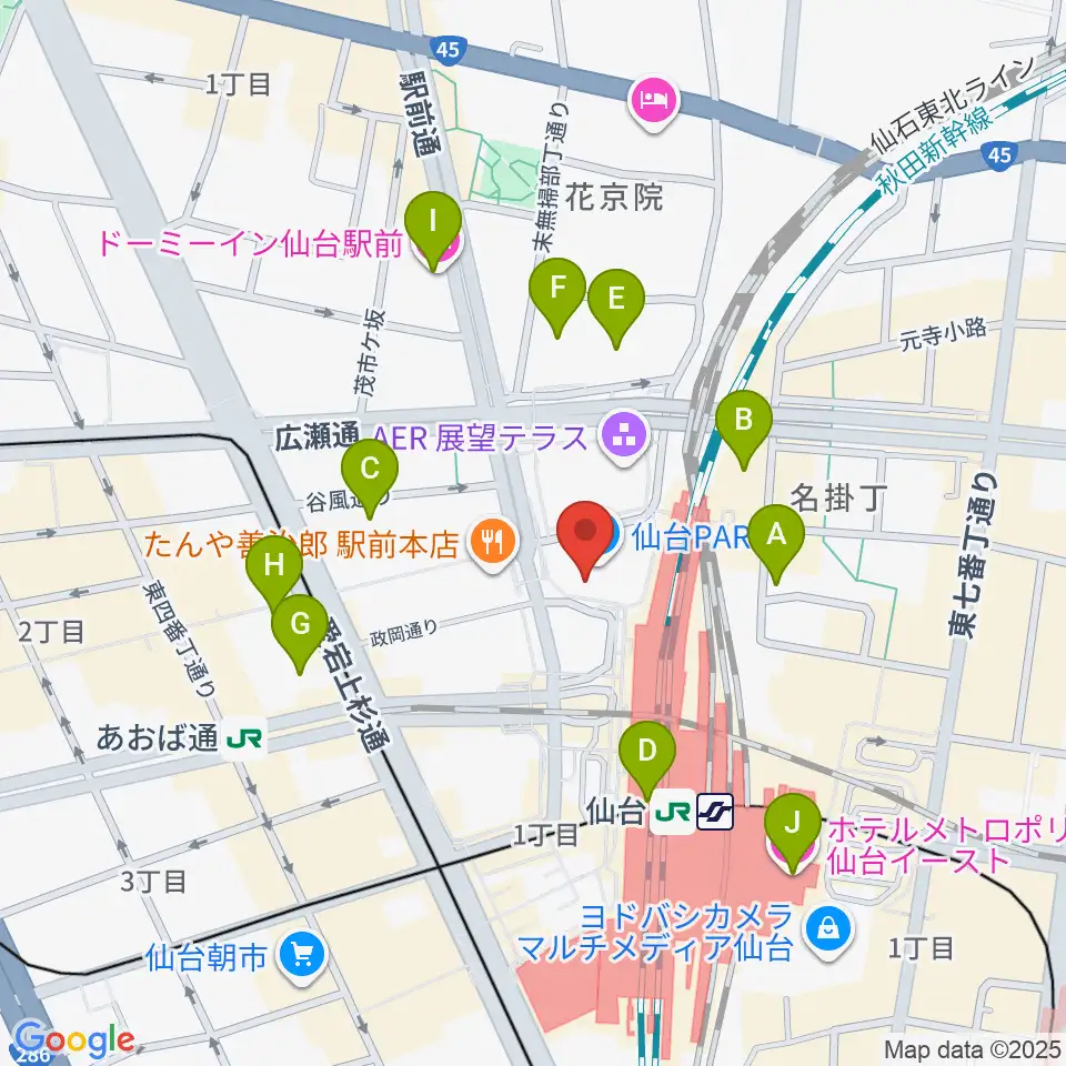 タワーレコード 仙台パルコ店周辺のホテル一覧地図
