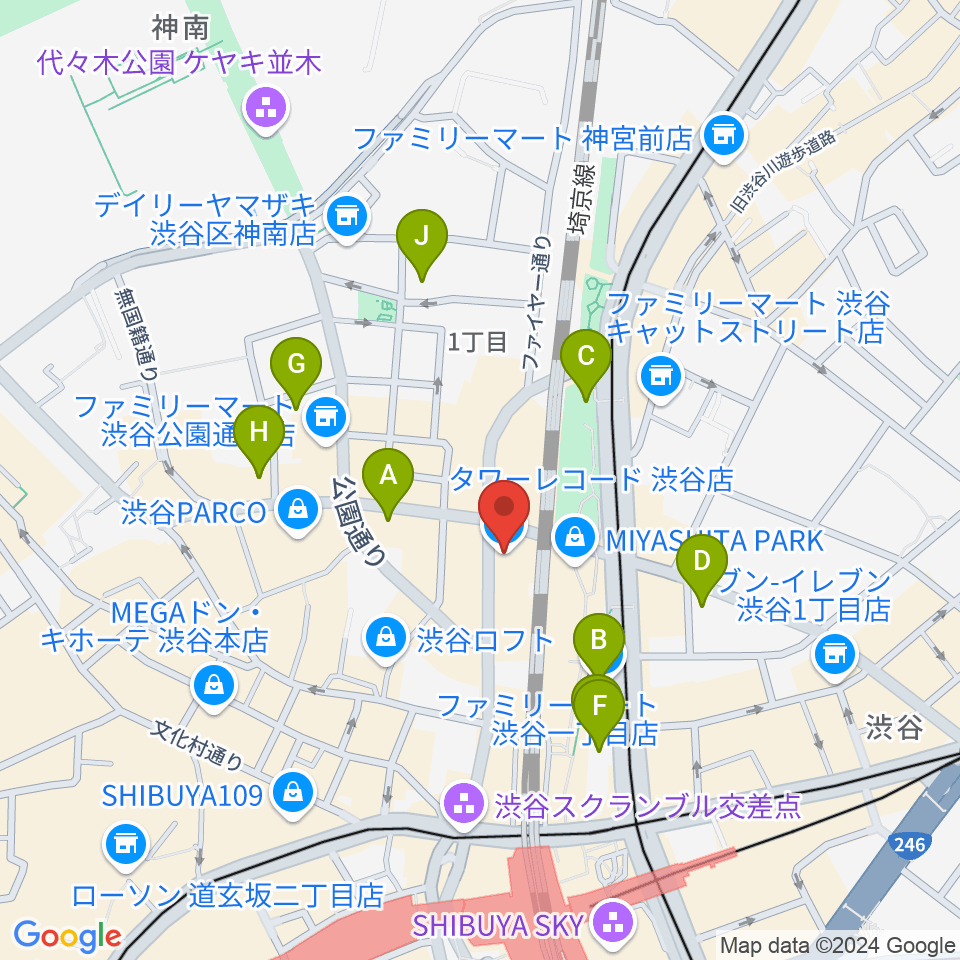 タワーレコード渋谷店周辺のホテル一覧地図