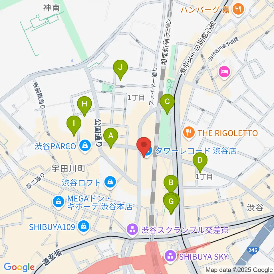 タワーレコード渋谷店周辺のホテル一覧地図