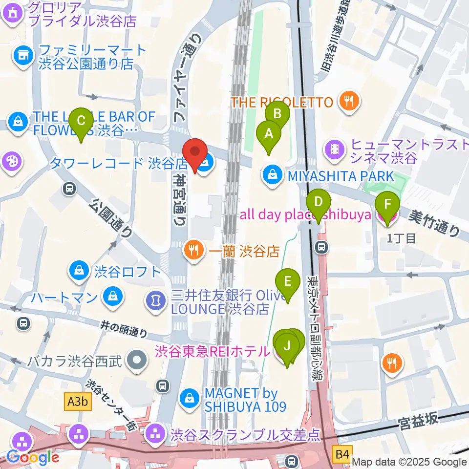 タワーレコード渋谷店周辺のホテル一覧地図