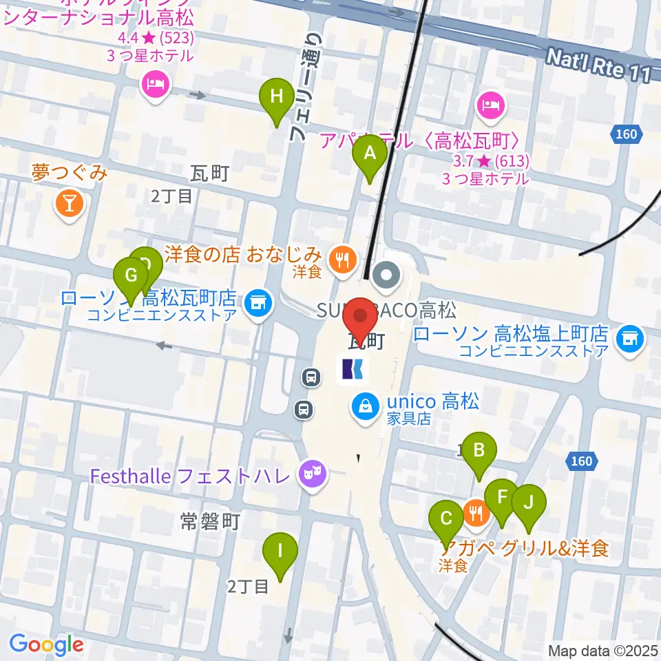 JEUGIAカルチャーセンター高松周辺のホテル一覧地図
