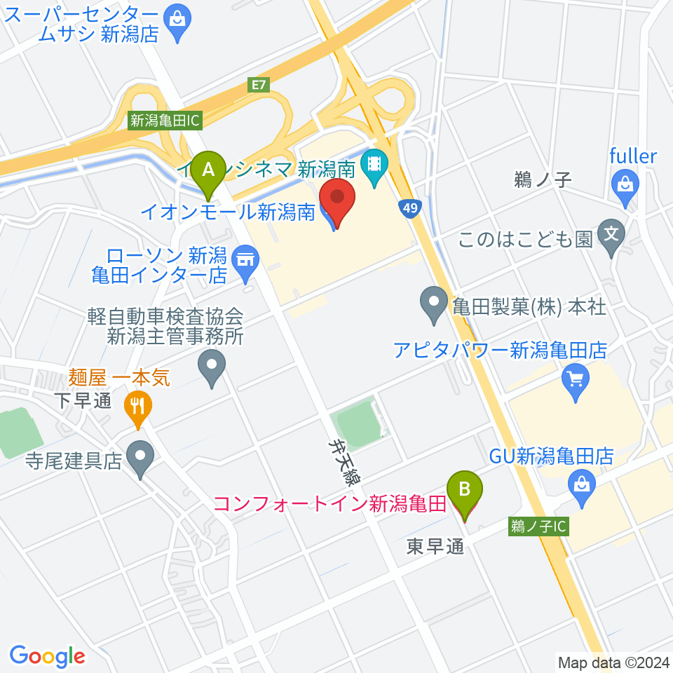JEUGIAカルチャーセンター イオンモール新潟南周辺のホテル一覧地図