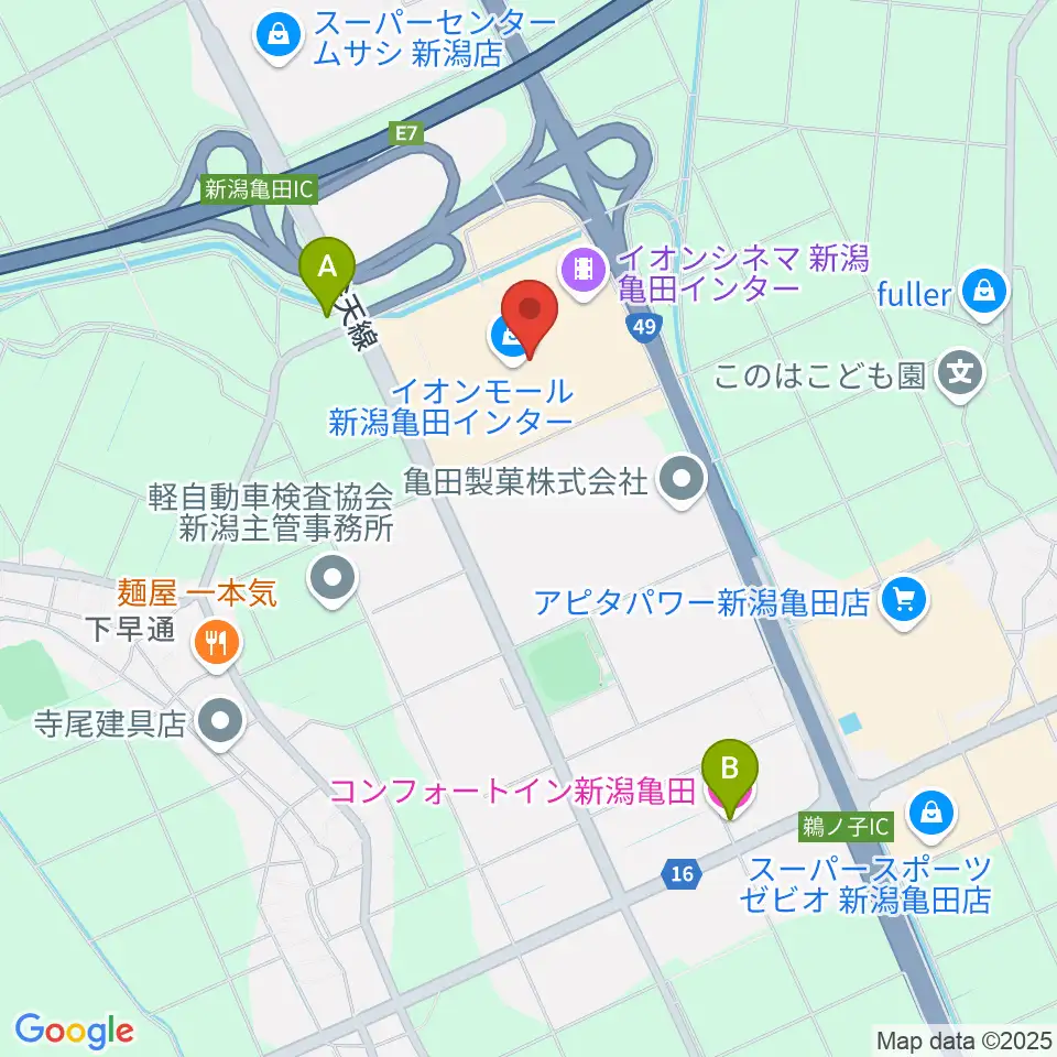 JEUGIAカルチャーセンター イオンモール新潟南周辺のホテル一覧地図