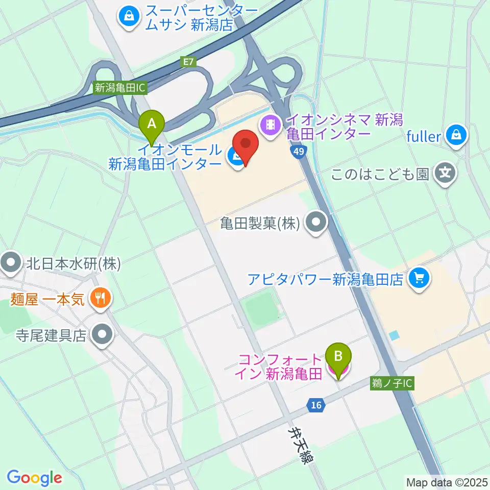 JEUGIAカルチャーセンター イオンモール新潟南周辺のホテル一覧地図