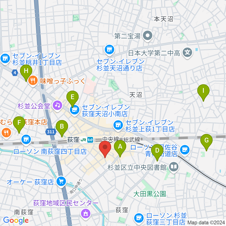 荻窪アルカフェ周辺のホテル一覧地図