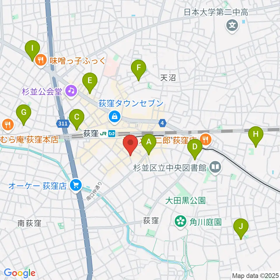荻窪アルカフェ周辺のホテル一覧地図