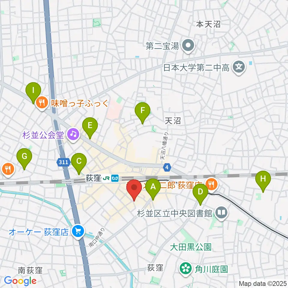 荻窪アルカフェ周辺のホテル一覧地図