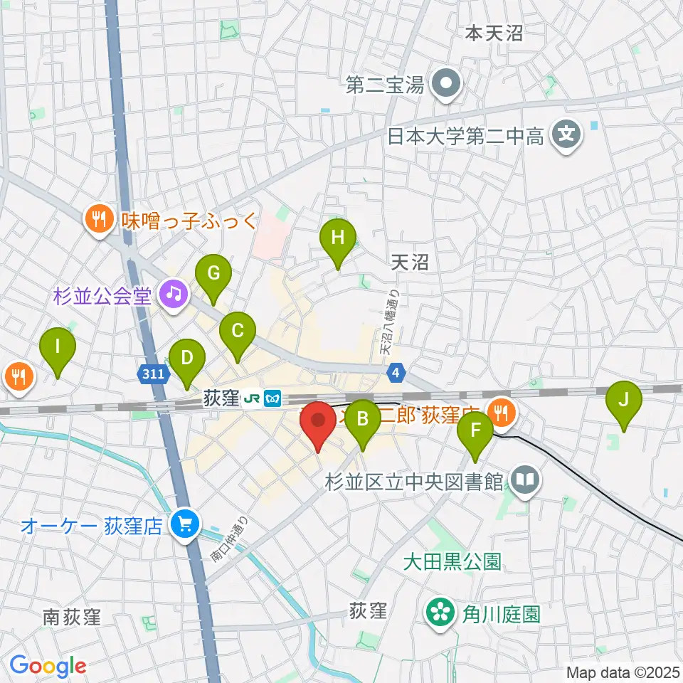 荻窪アルカフェ周辺のホテル一覧地図