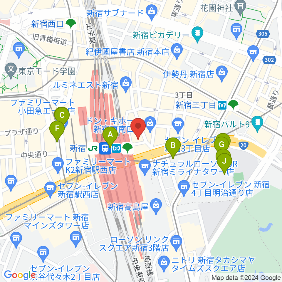 タワーレコード新宿店周辺のホテル一覧地図