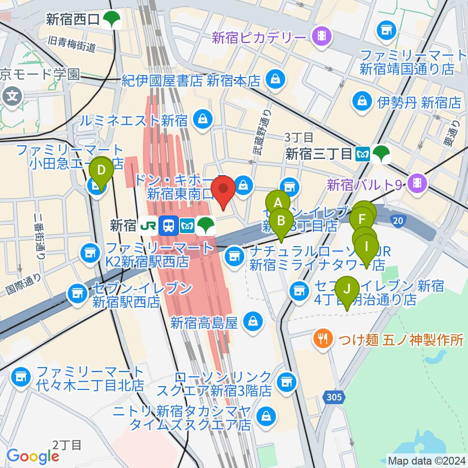 タワーレコード新宿店周辺のホテル一覧地図