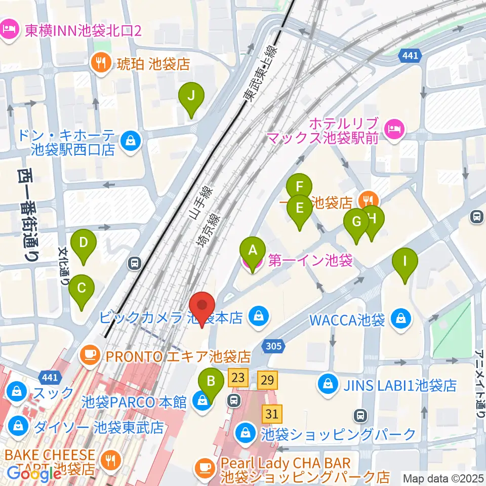 タワーレコード池袋店周辺のホテル一覧地図
