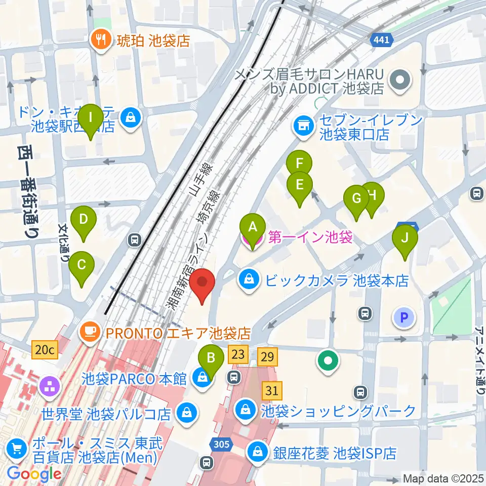 タワーレコード池袋店周辺のホテル一覧地図