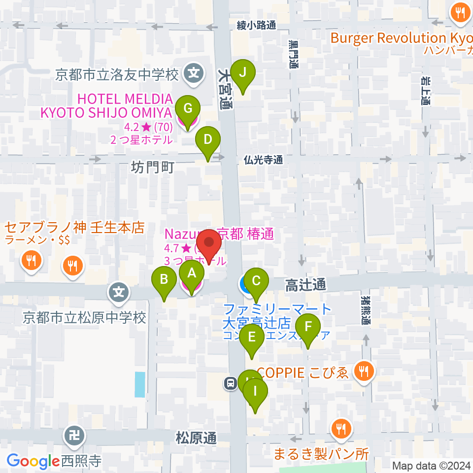 京都 夜想周辺のホテル一覧地図