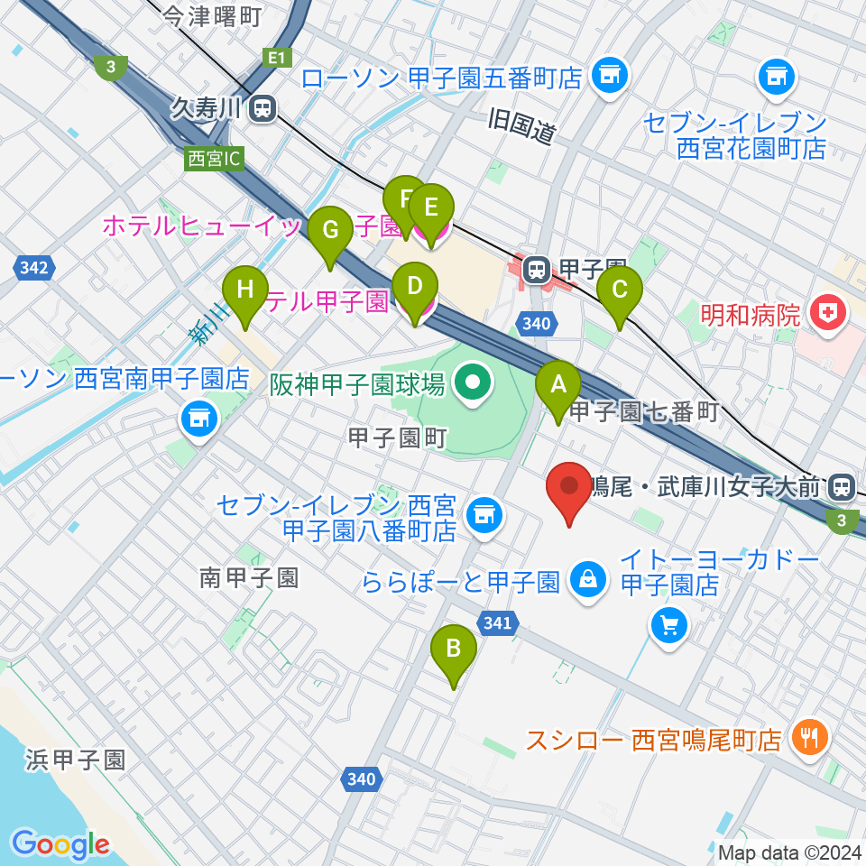 JEUGIAカルチャーセンター ららぽーと甲子園周辺のホテル一覧地図