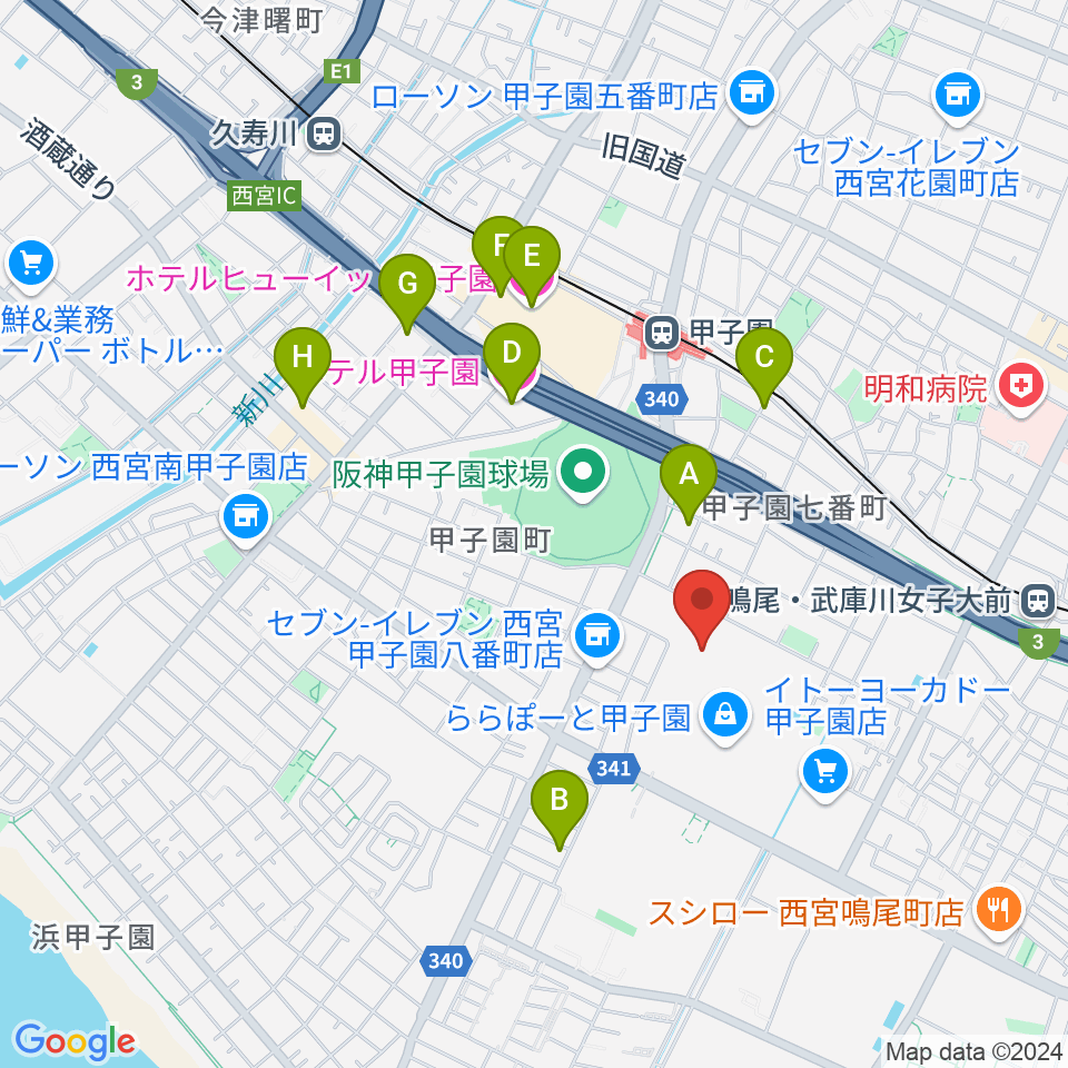 JEUGIAカルチャーセンター ららぽーと甲子園周辺のホテル一覧地図