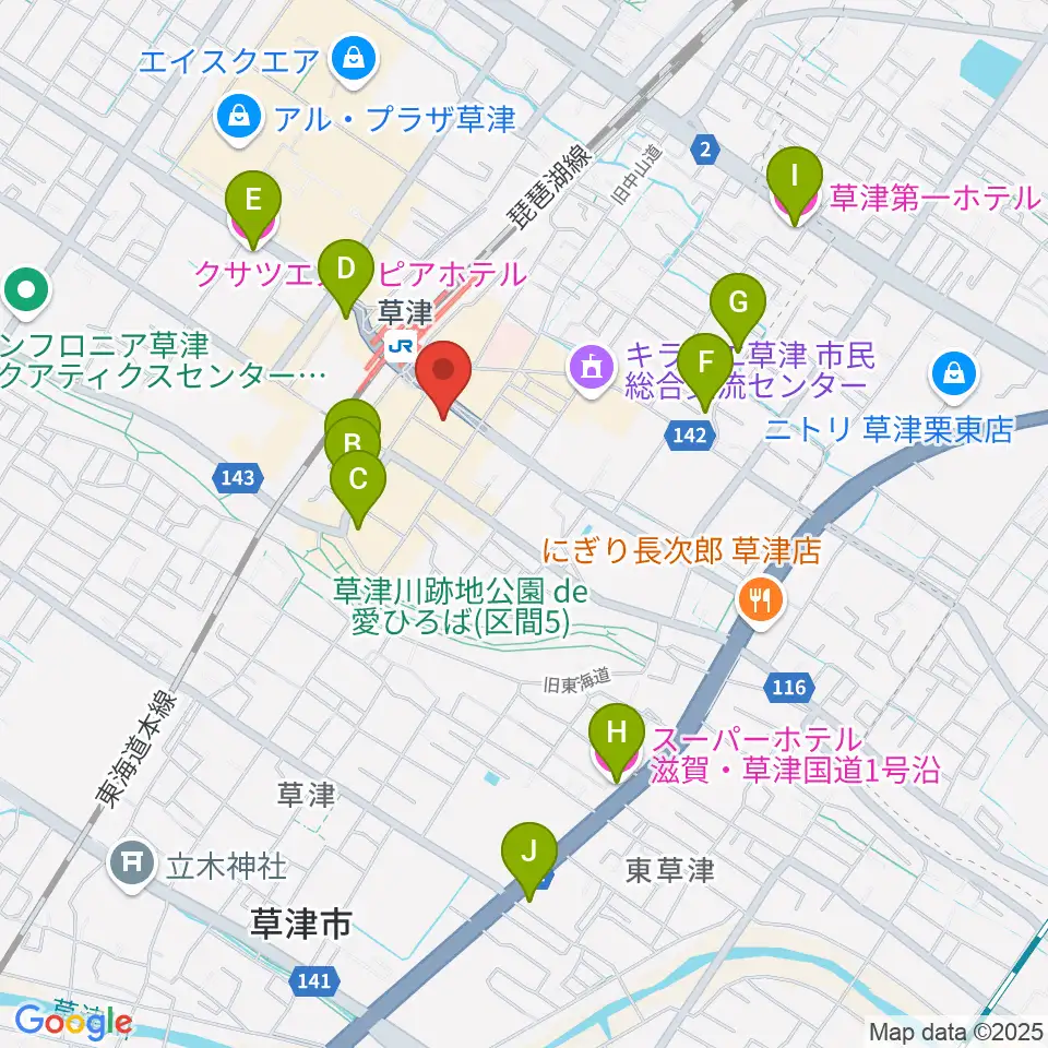 JEUGIAカルチャーセンター くさつ平和堂周辺のホテル一覧地図