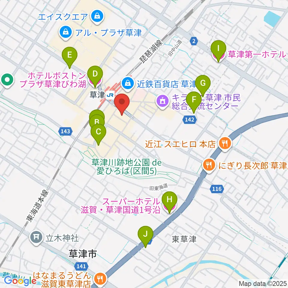 JEUGIAカルチャーセンター くさつ平和堂周辺のホテル一覧地図