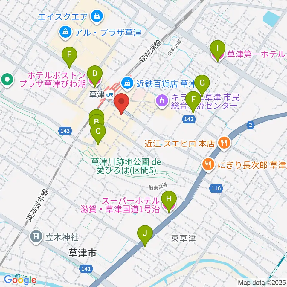 JEUGIAカルチャーセンター くさつ平和堂周辺のホテル一覧地図